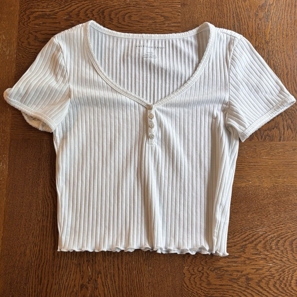 American Eagle Y2K Ribbed Henley Top Womens Small 90s Minimalism Layering